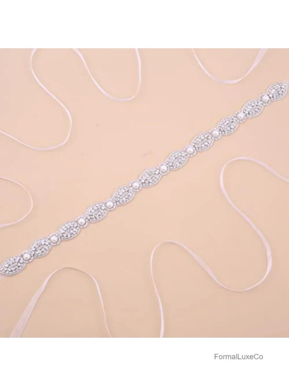 Crystal Bridal Sash Belt with Rhinestones and Pearls Wedding Dress Belt